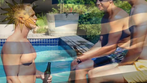animación de brasil agitando sobre una pareja feliz nadando en la piscina
