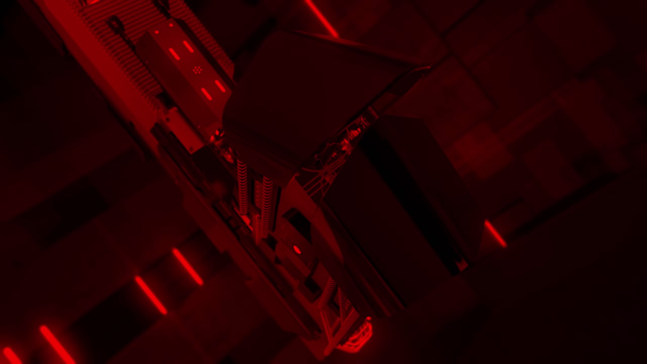 Futuristic Computer System in Red Light