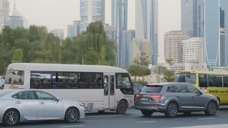 dubai cityscape with skyscrapers and public transportation