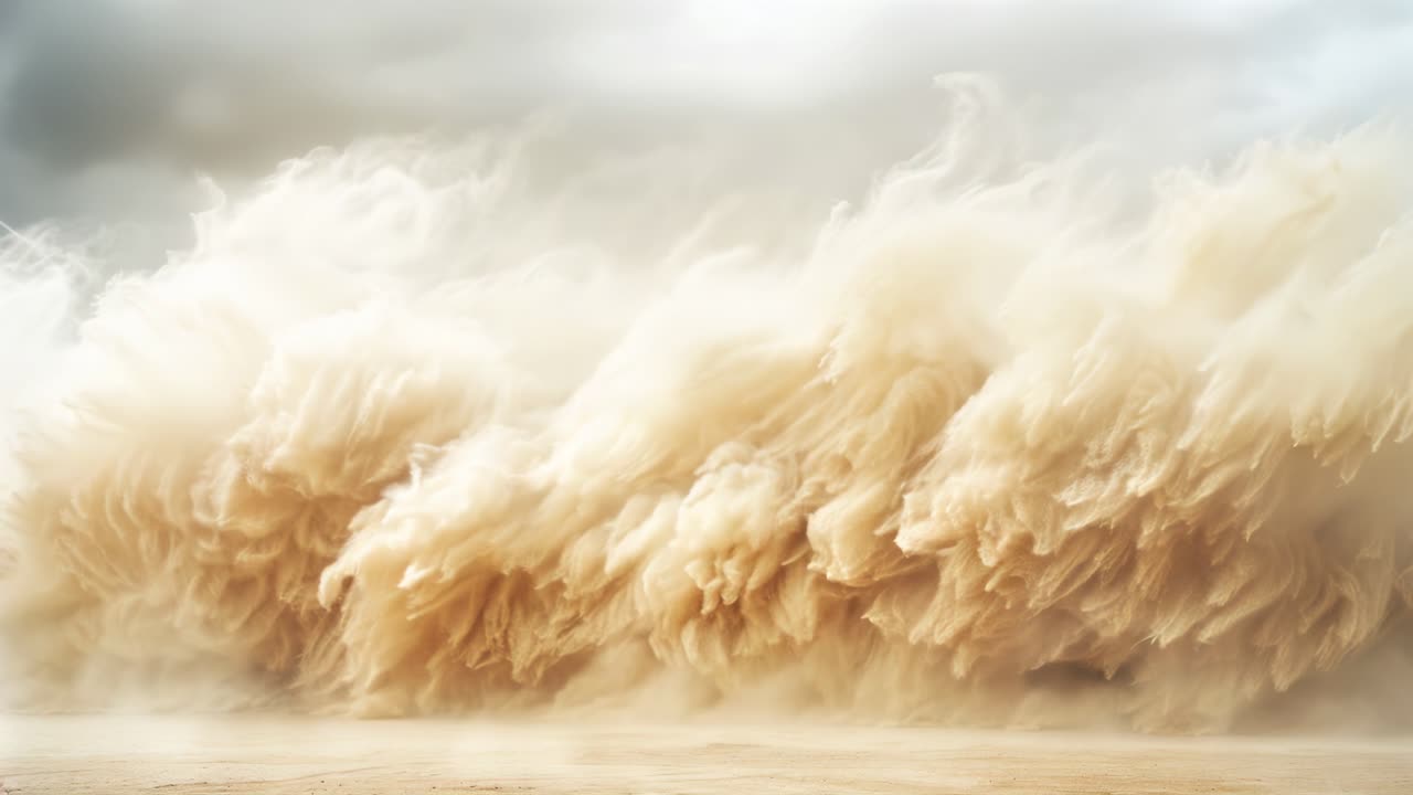 Dynamic video scene of a dramatic sandstorm sweeping across a desert landscape