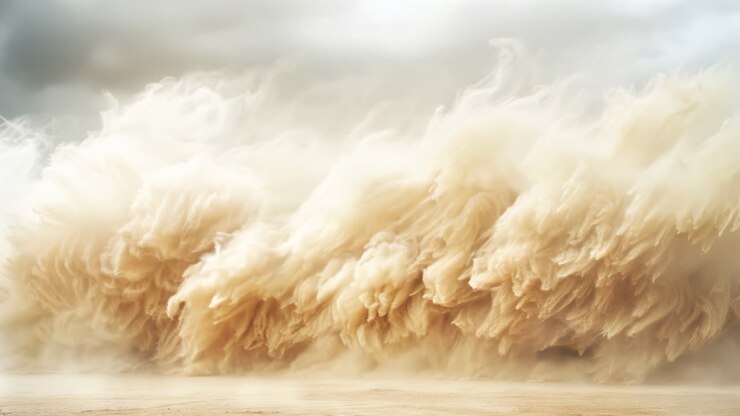 Scena video dinamica di una drammatica tempesta di sabbia che spazza via un paesaggio desertico