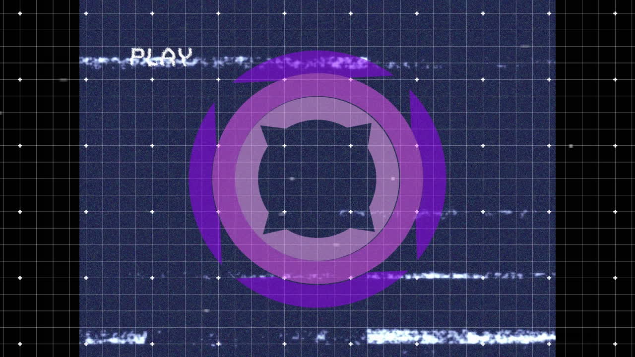 Animation of play digital interface with glitch and scope spinning