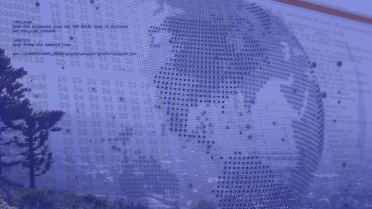 Animation of financial data processing over globe