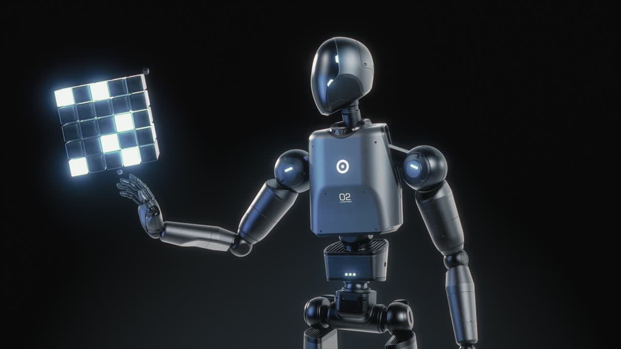 Futuristic Robot Interacting with Digital Data