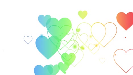 Animation-of-rainbow-hearts-over-white-background