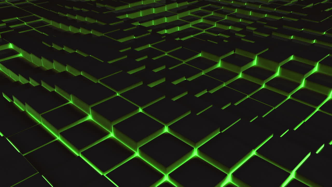 Green illuminated blocks moving in wavy pattern