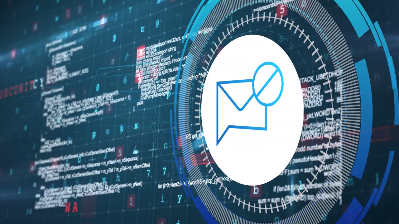 Animation of data processing with envelope icon over blue background