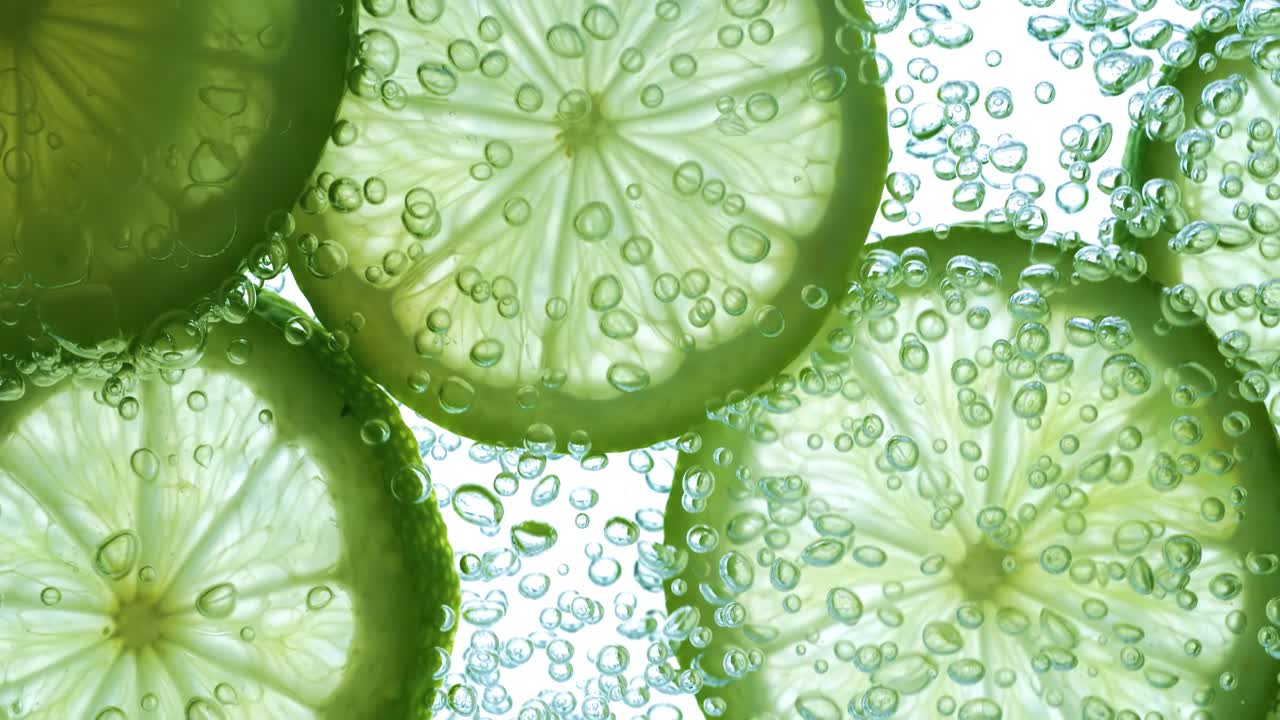 수중 깊숙이 떨어지는 라임 슬라이스, 슈퍼 슬로 모션 카메라 1000fps