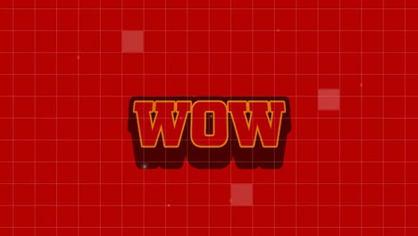 animación de la red de cuadrícula sobre el banner de texto wow contra un fondo rojo