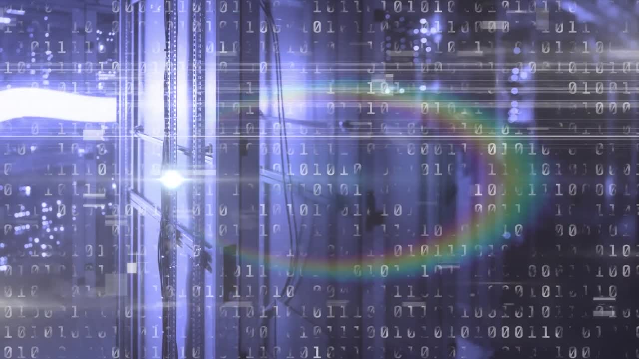 Animation of binary coding and interference over server room