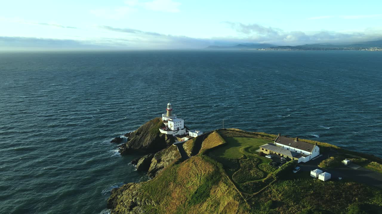 Drone Flying Over Light House In Howth Summit