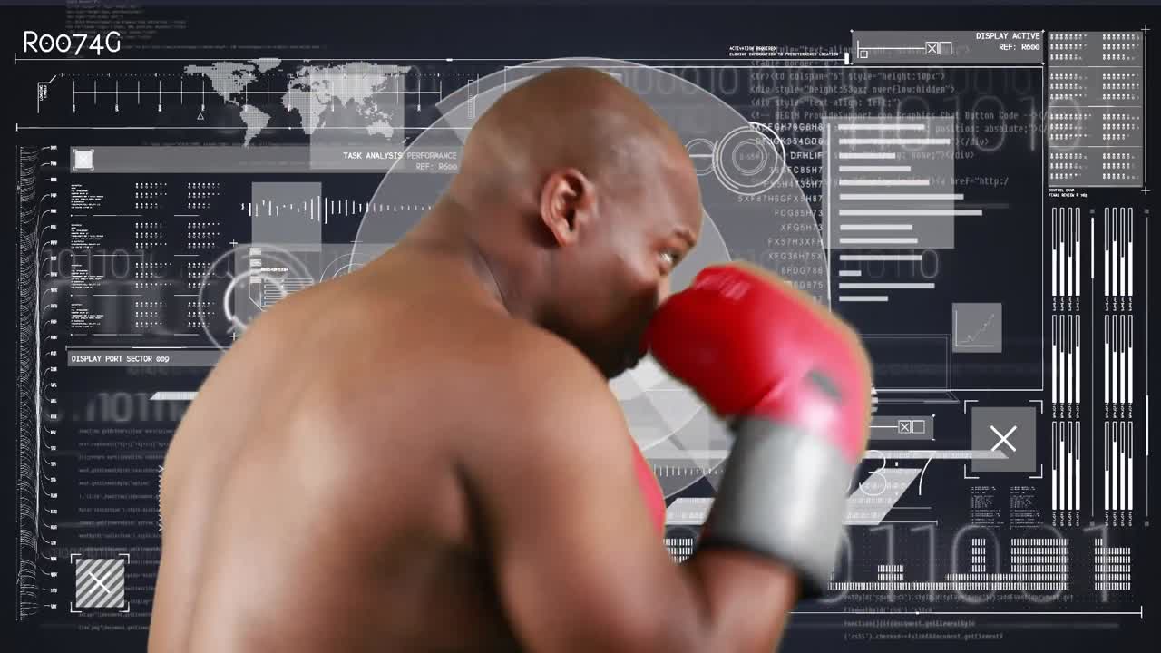 스 ⁇  스캐닝 및 데이터 처리와 함께 남성 권투 선수의 애니메이션