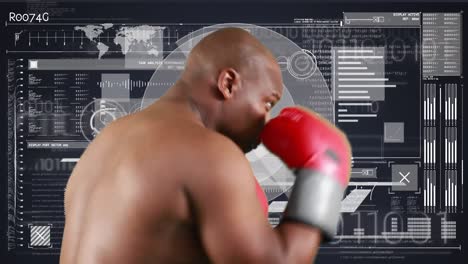 animación de boxeador masculino con escaneo de alcance y procesamiento de datos