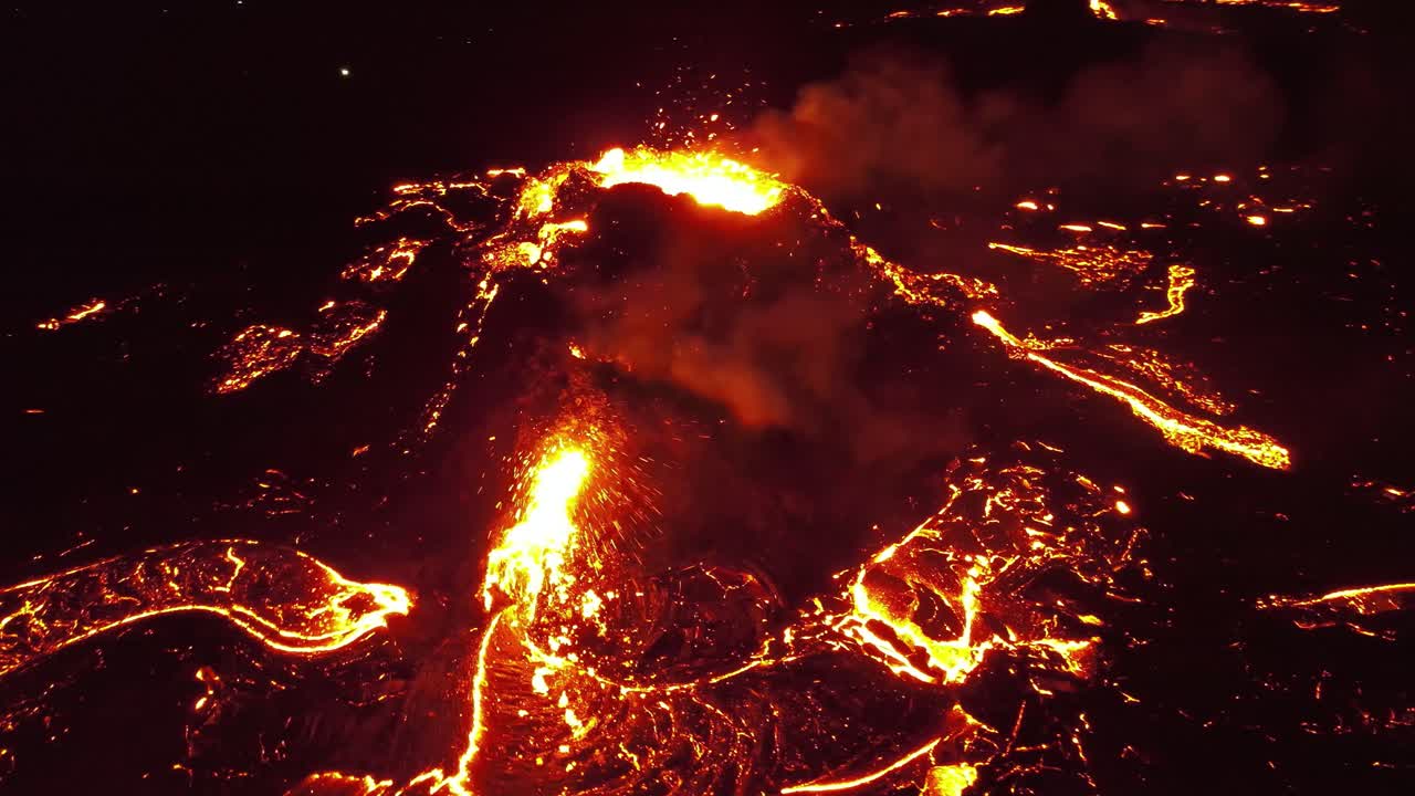 Nighttime Aerial View of a Volcanic Eruption