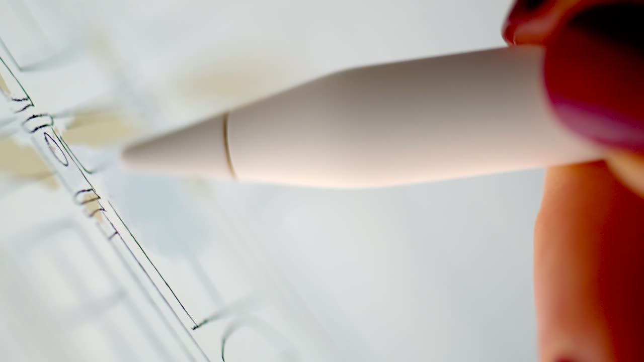 Close up of a woman sketching on a tablet with a stylus pen