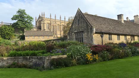 colorful garden landscape and historic buildings at the christ church war memorial garden in oxford, england