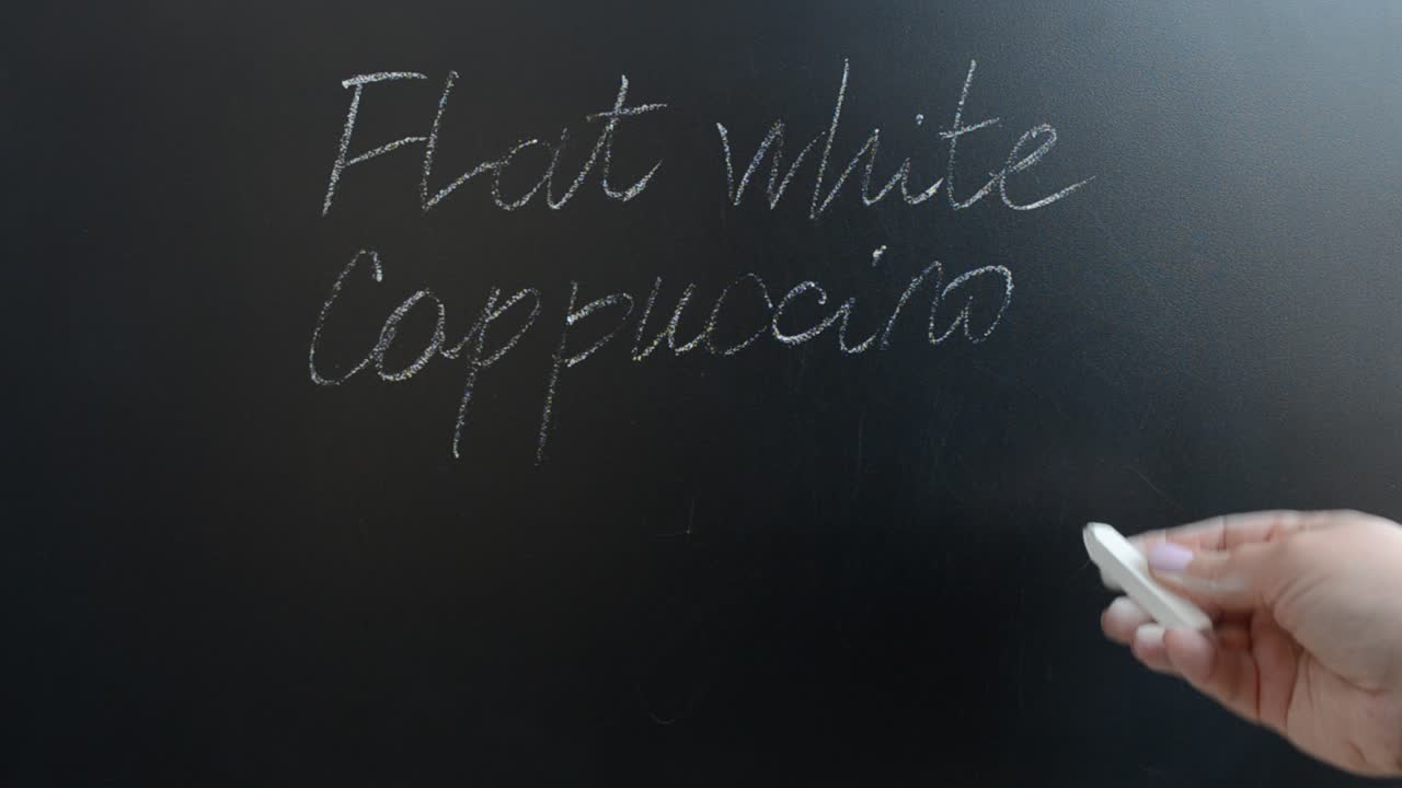 We write the menu on a board with chalk. We write with chalk on a board