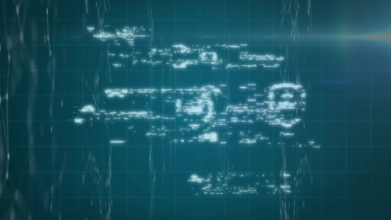 Data rain sparking diamond icons forming, glitching, reforming, highlighting padlock for security