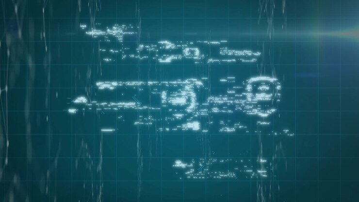 Data rain sparking diamond icons forming, glitching, reforming, highlighting padlock for security