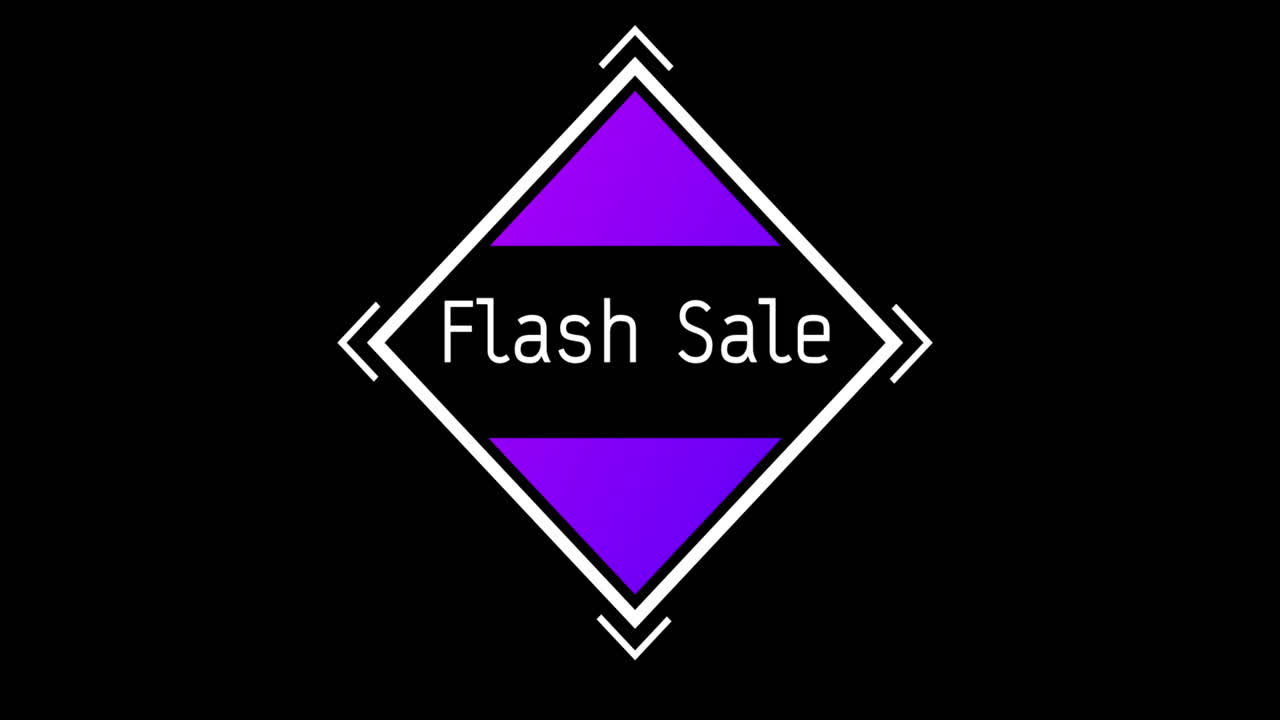 검은 화면에 나타나는  ⁇ 색과 보라색 플래시 판매 텍스트