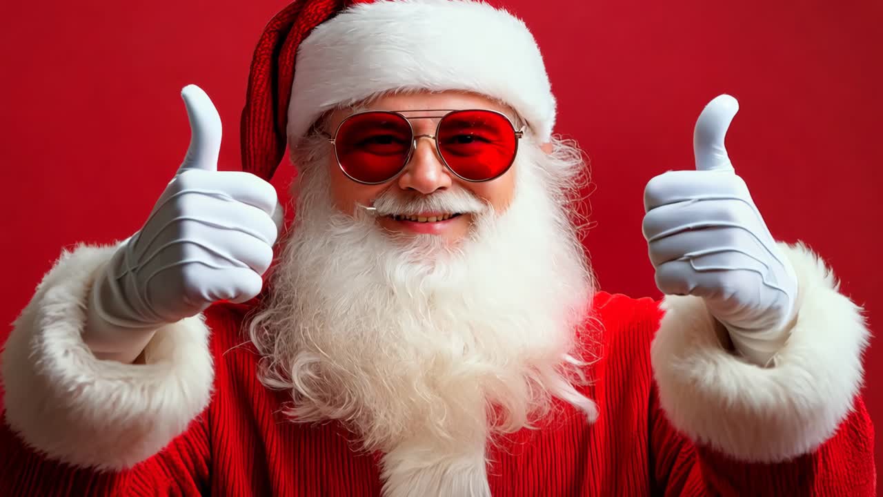 산타클로스로 옷을 입은 남자가 엄지손가락을 들고
