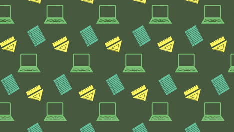 animation of school items icons moving on green background