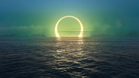 green planet - sunset and solar eclipse over seamlessly looped ocean.