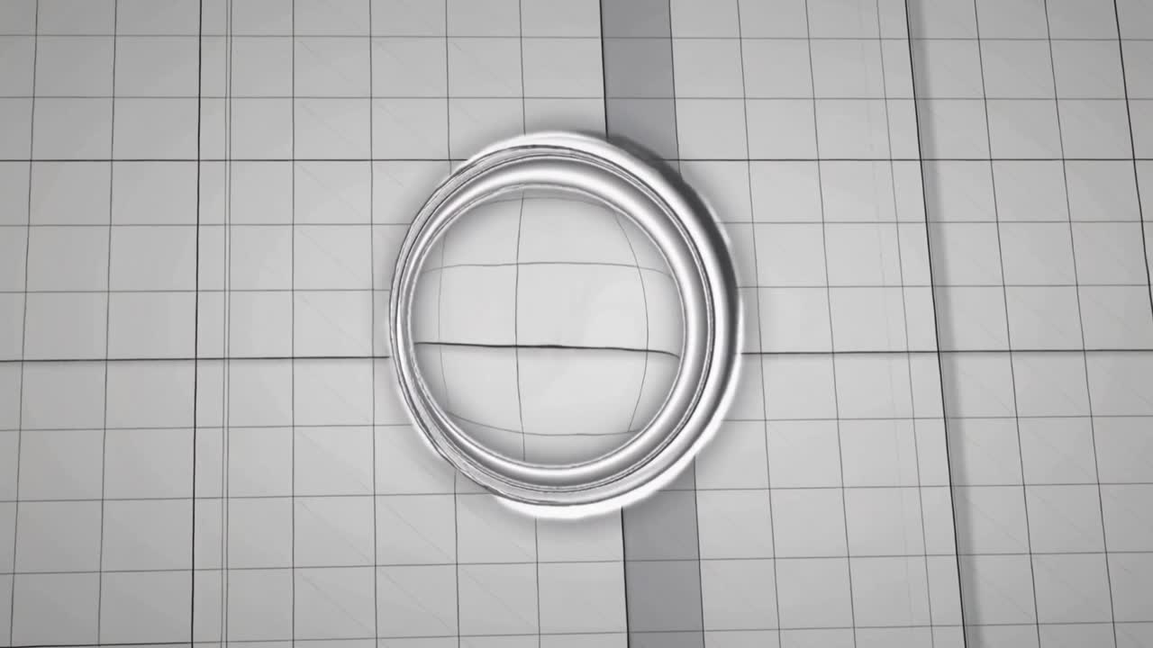 En metallisk ring bevæger sig og roterer med uret hen over et gråt gitter, der markerer et mørkere bånd.