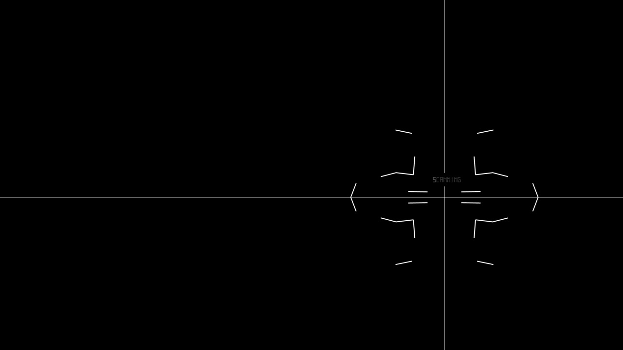 A clean technical line-art interface element animating a multi-axis crosshair target acquisition alignment sequence for video composites.