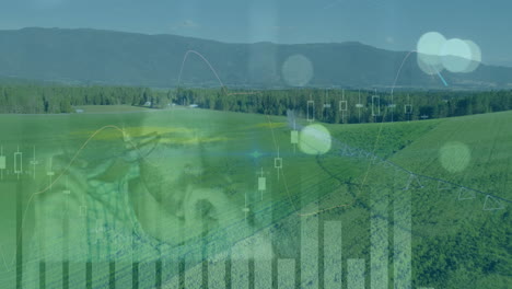 animación del procesamiento de datos sobre el paisaje