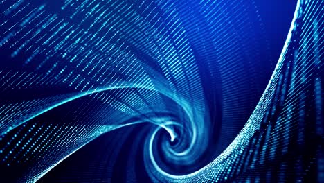 el fondo abstracto en bucle de 4k de partículas de brillo forma líneas, superficies como paisajes futuristas en el ciberespacio o hologramas. tema de ciencia ficción de microworld, nanotecnología o espacio cósmico. espiral azul 15