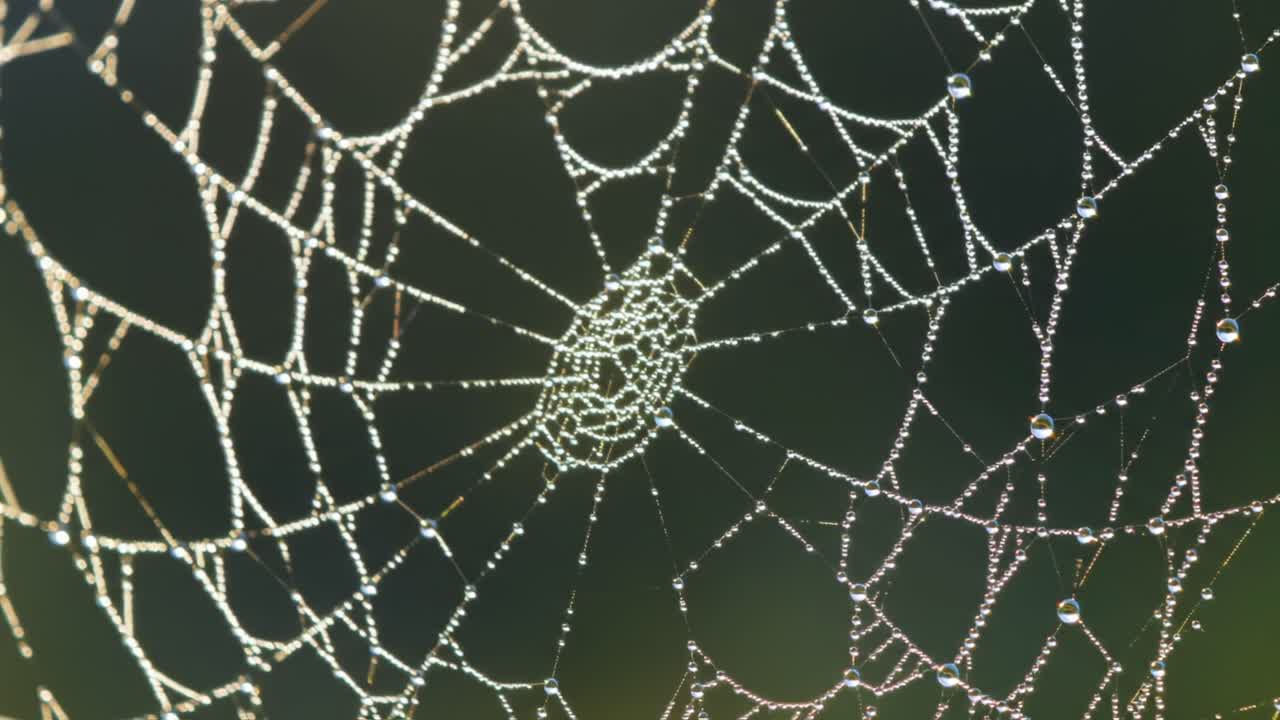 A Delicate Web Adorned with Nature's Jewels: The Intricate Design of a Spider's Silk Captured in Morning Dew in Two Stunning Frames