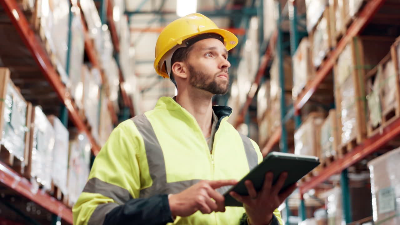 trabajador de almacén con tableta