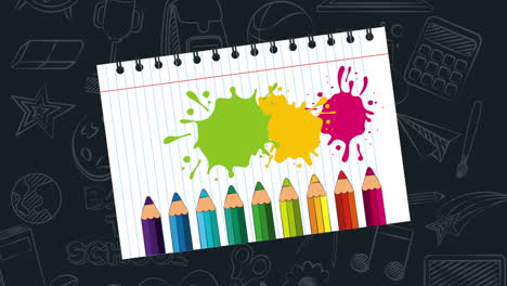 vuelta a la escuela hoja de cuaderno con colores lápices