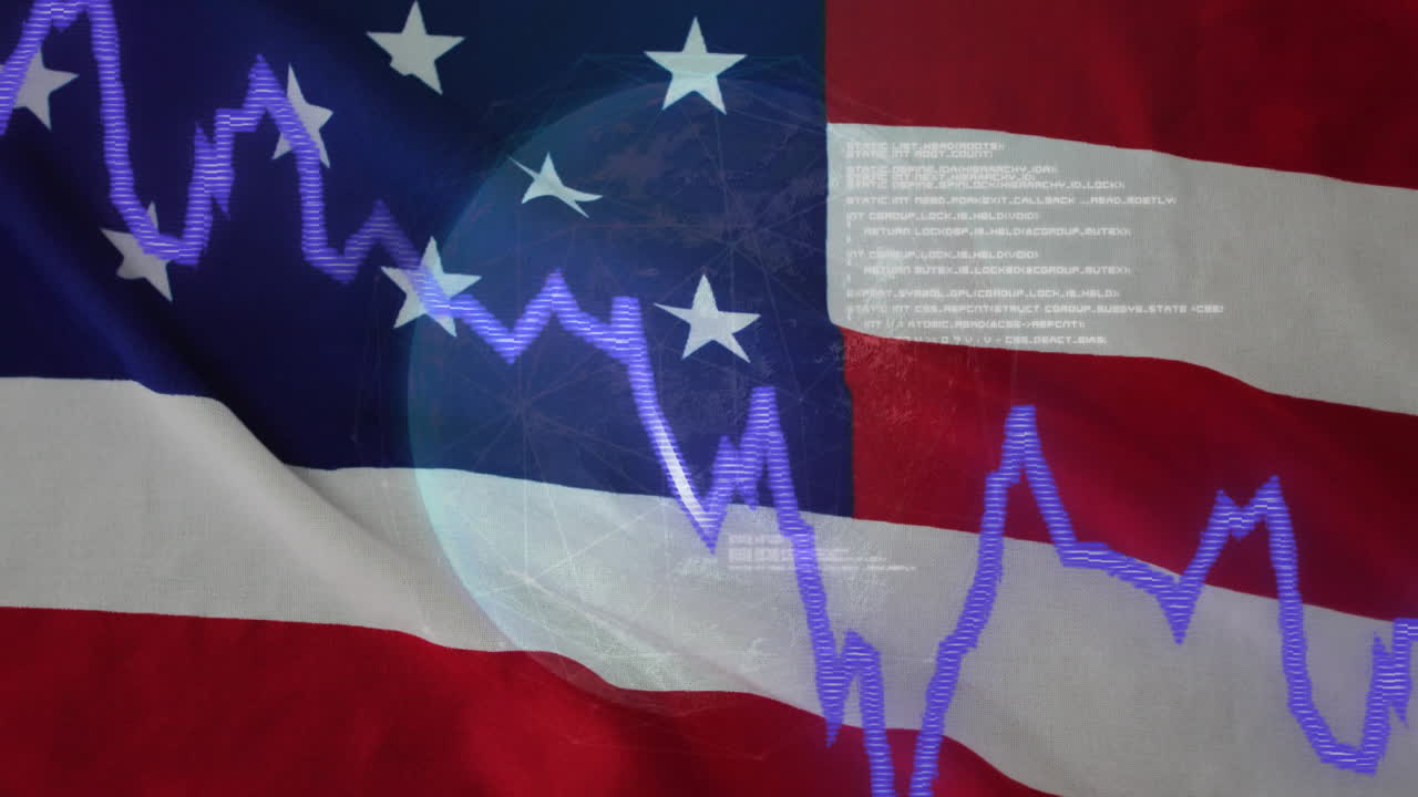animación gráfica financiera sobre el fondo de la bandera estadounidense