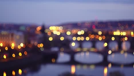 Blur-effect-lights-of-Prague-bridges-from-lookout,-web-background-or-copy-space