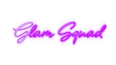 glam squad graphic in pink neon on white background