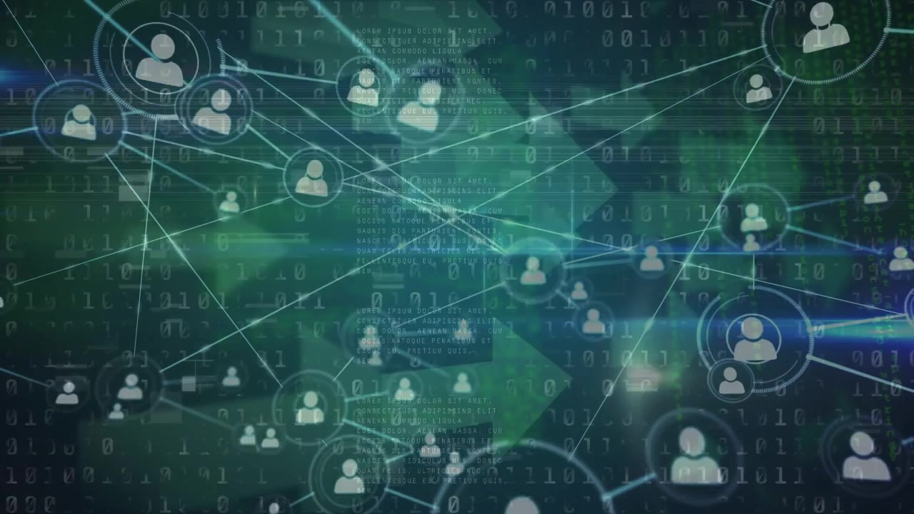 Digital Network Connection with People Icons and Binary Code