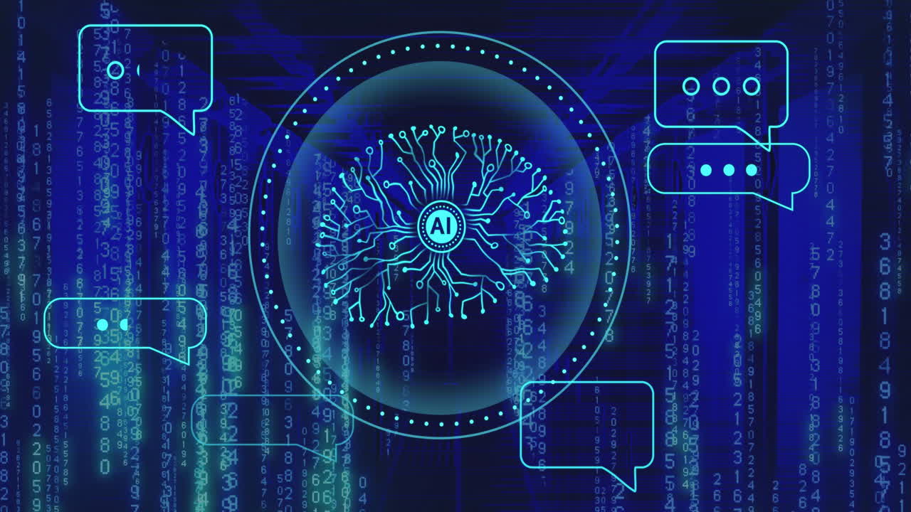 Animation of ai brain and data processing over computer servers