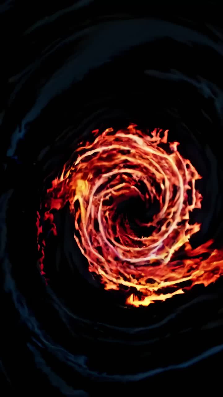 Aerial view of swirling flames resembling a fiery vortex, creating a dynamic and intense visual