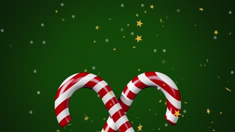 animation of stars over candy canes on green backrgound