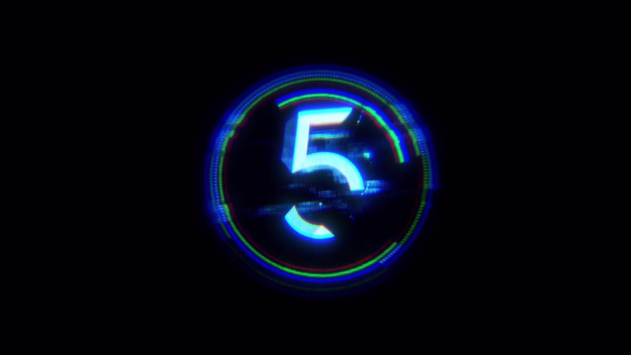 Digital Glitch Style Countdown Number Five