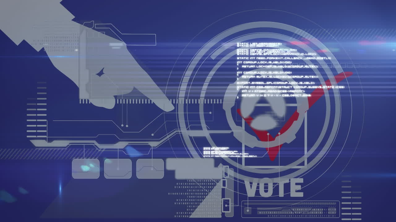 파란색 배경의 데이터 처리와 디지털 인터페이스에 대한 인간 손의 중간 섹션