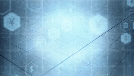animación en 4k de varios iconos de negocios con infografías de fondo