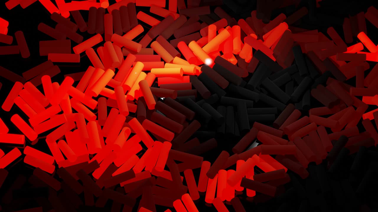 3d абстрактный петлевый фон с большим количеством серых прямоугольников лежит на плоскости и загорает красно-оранжевым цветом. лампочки начинают светить, образуя узор, похожий на абстрактную рождественскую гирлянду. волны проходят через палки