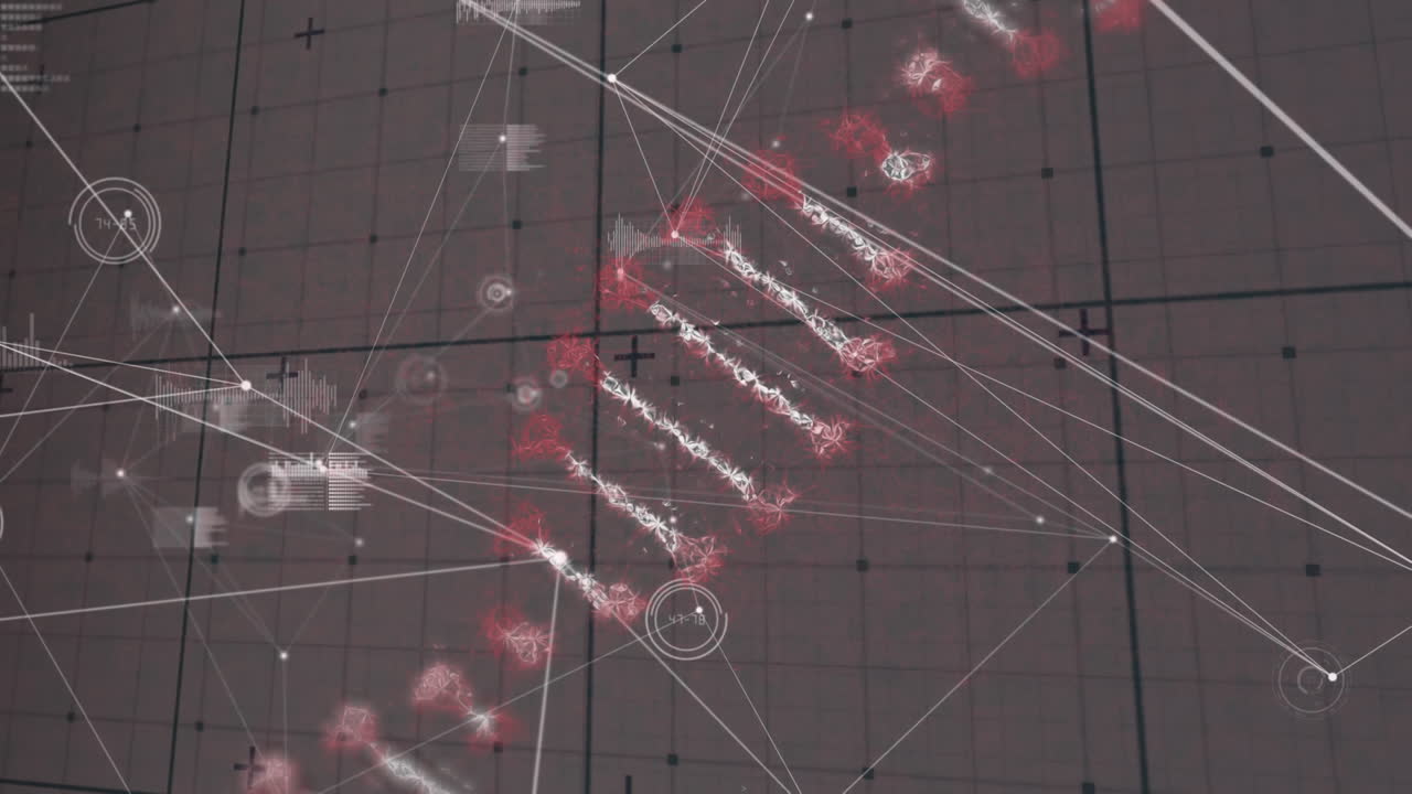 animación de la cadena de adn, red de conexiones a través del procesamiento de datos