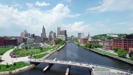 panoramic aerial view of the pedestrian bridge and the city of providence