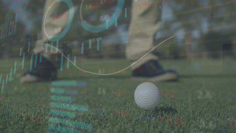 animation of financial data processing over male golf player