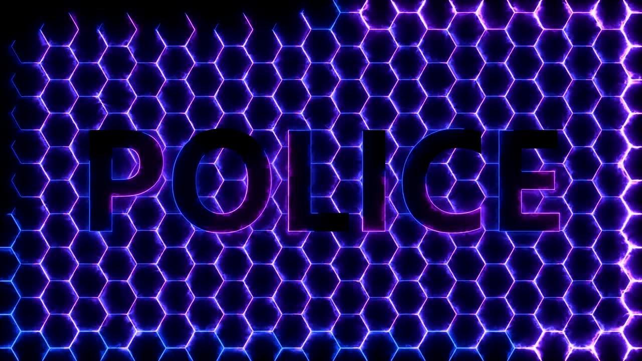 la palabra policía en un fondo de panales de miel en los colores de un flasher de la policía