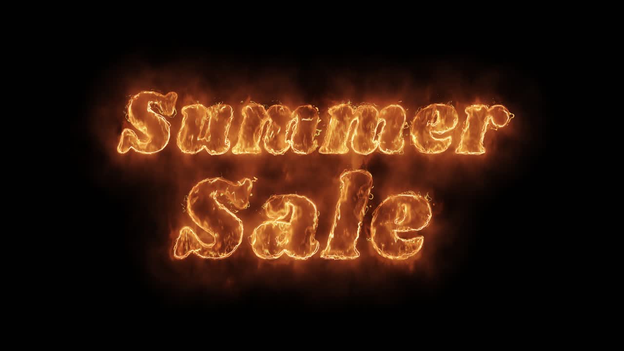 Summer sale word hot animated burning realistic fire flame and smoke seamlessly loop animation on